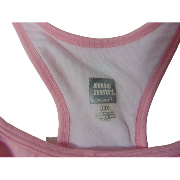Moving Comfort Pink Sports Bra 36C 36 C Racer Back Dri Layer Logo Athletic - Picture 7 of 14